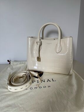 Aspinal of London Midi London Tote in Ivory Parent Crock - discountinued color